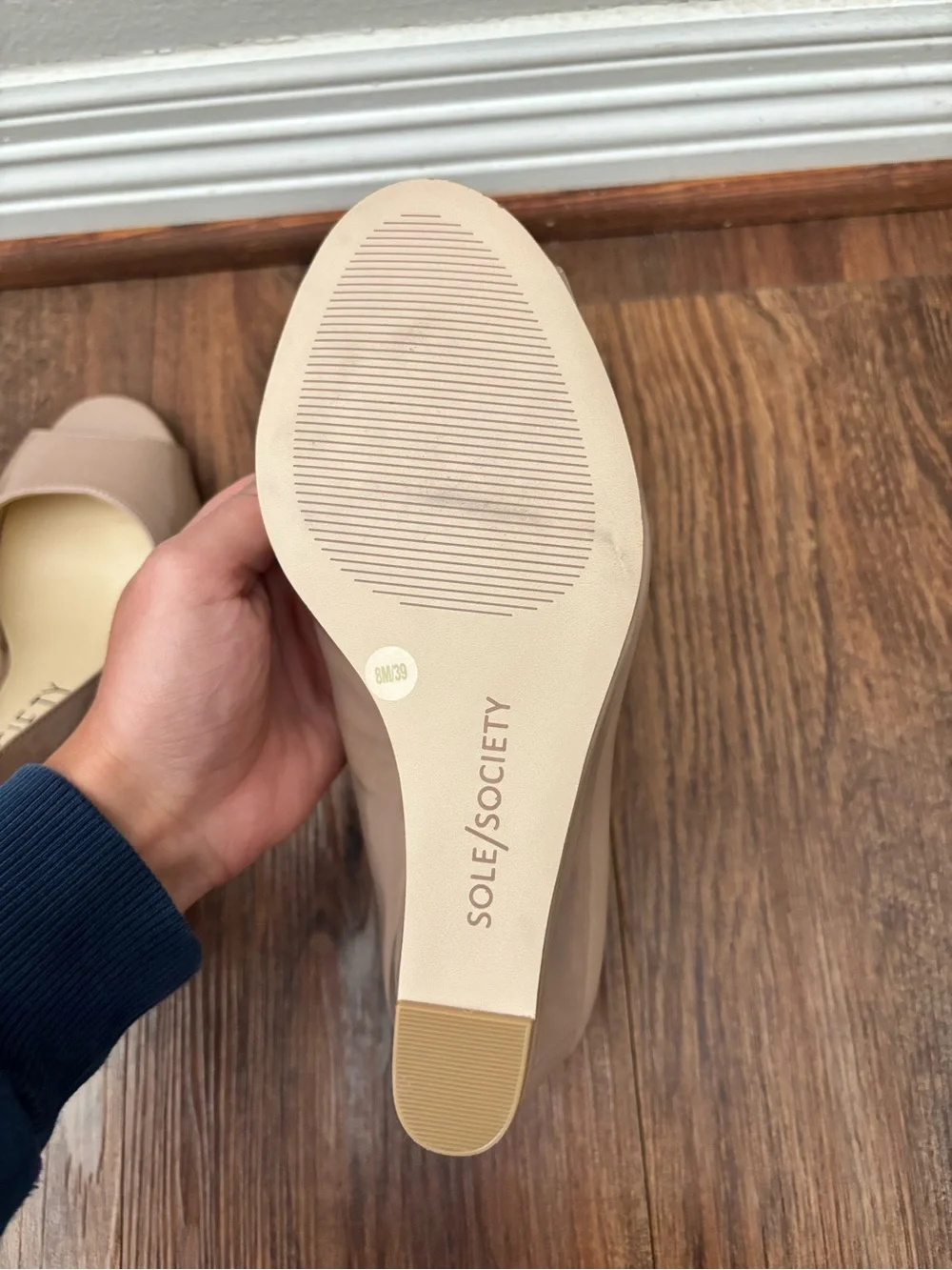 Sole Society Nude Patent Peep-Toe Wedge Pumps